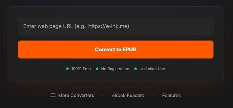   网站名称：E-Ink  网站功能：网页转EPUB  网站简介：一款可以将任何网页即时转换为EPUB电子书格式的工具