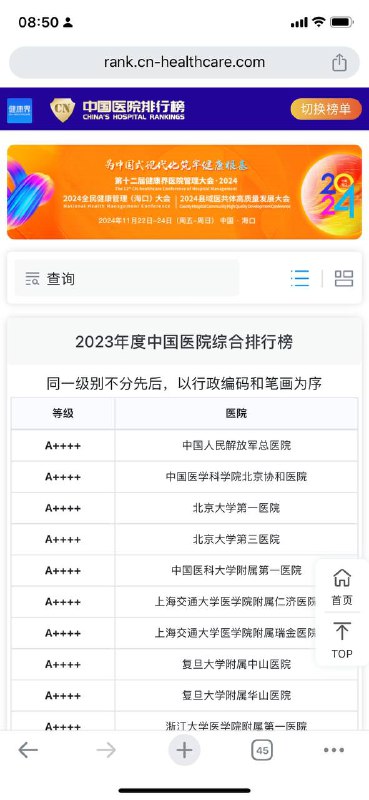 医院综合排行榜，可按区域和科室筛选，如果有点小毛病不知道在哪找匹配的医院，来看看这个榜单，也可以做个备用～