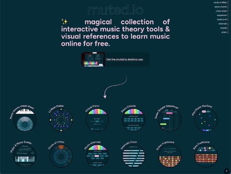 muted io：免费的在线互动音乐理论学习平台提供一大堆可视化 + 可交互的音乐工具帮助你轻松搞懂音阶、和弦、节奏、调式等音乐概念，完全不用死记硬背#网站